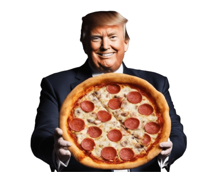 Donald Trump holding a pizza